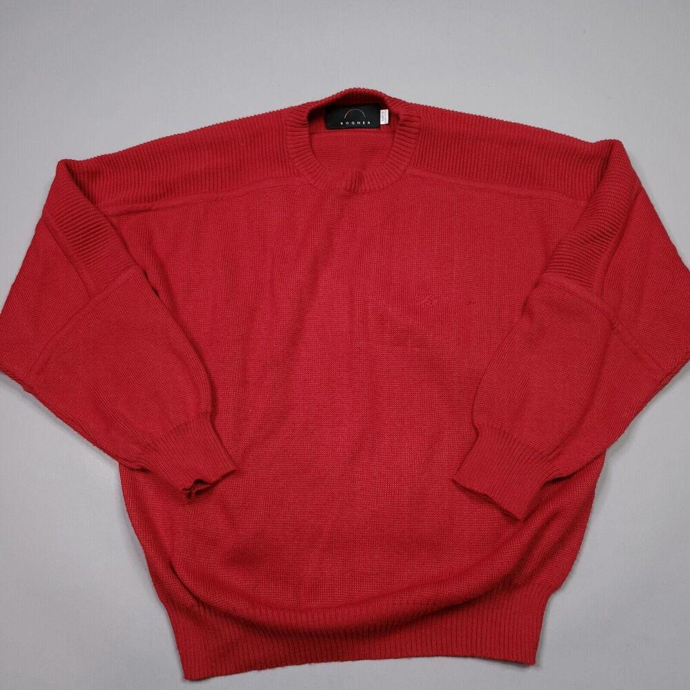 Vintage Bogner Red Knit Wool Blend Ribbed Sweater Winter Preppy XL